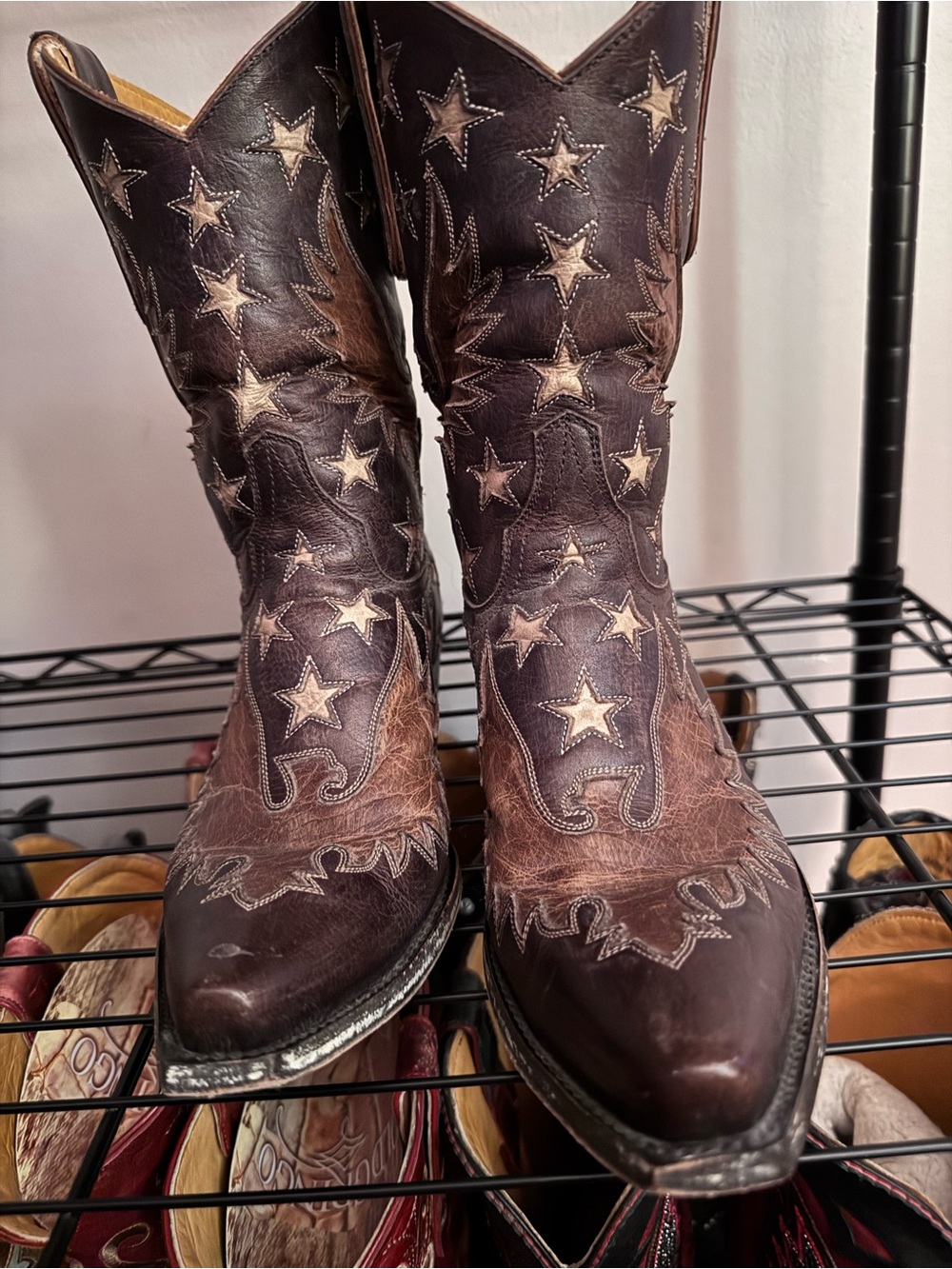 Old Gringo Brown and Cream Star Embroidered Western Heeled Boots